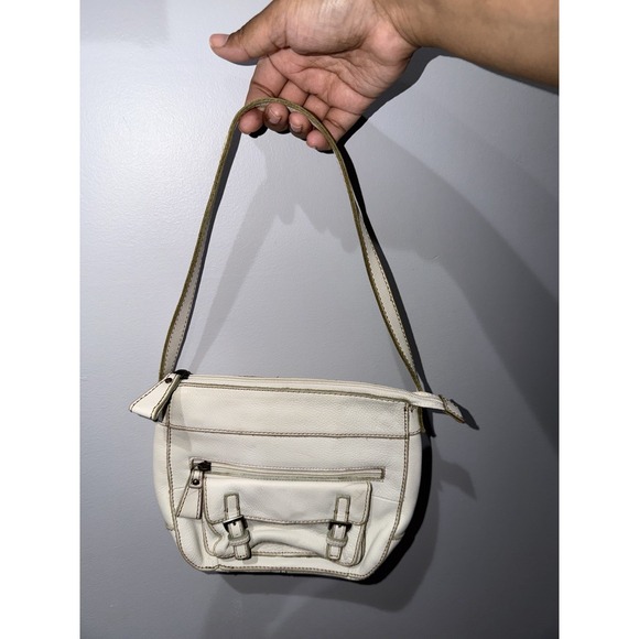 Fossil Handbags - Vintage Fossil Ivory/Cream Pebbled Leather Shoulder Handbag Y2K F